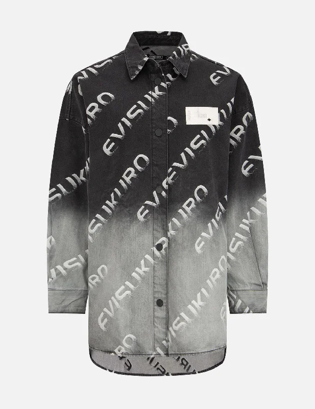 Degrade Oversize Logo Jacquard Shirt Jacket Casual Women's Loose - fitting