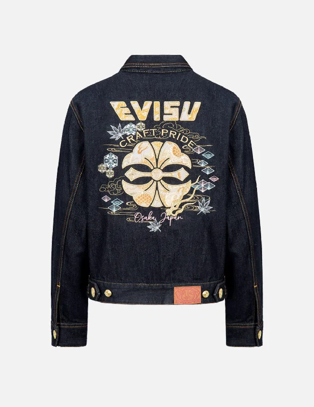 Dragon Brocade Appliqué Denim Jacket Geometric