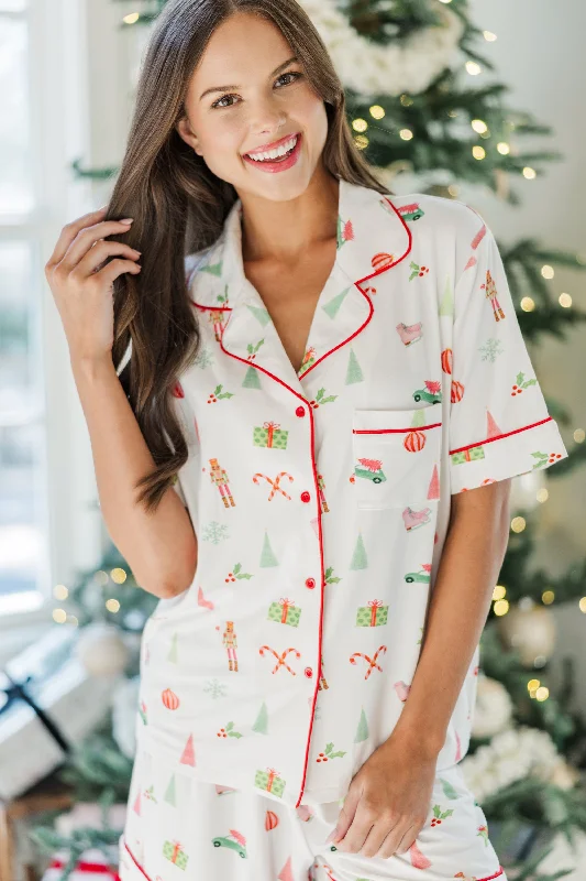Dream Big White Holiday Print S/S Bamboo Pajama Set Confident Women's High - fashion
