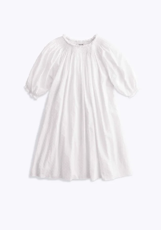 Eva Short Smocked Dress in White Swiss Dot Edgy Women's Punk