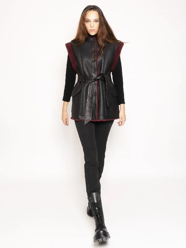 Gilet in Montone Reversibile - Nero/Burgundy Country