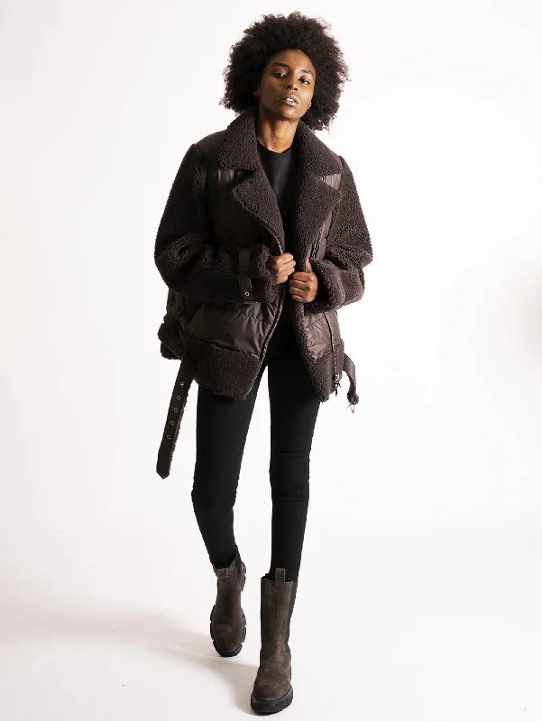 Piumino con Inserti in Montone Testa di Moro Cozy Women's Sherpa - lined