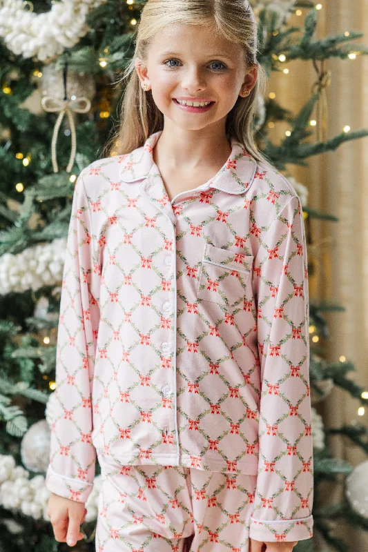 Girls: Dream Big Pink Bow Print L/S Bamboo Pajama Set Vintage Women's 1970S 