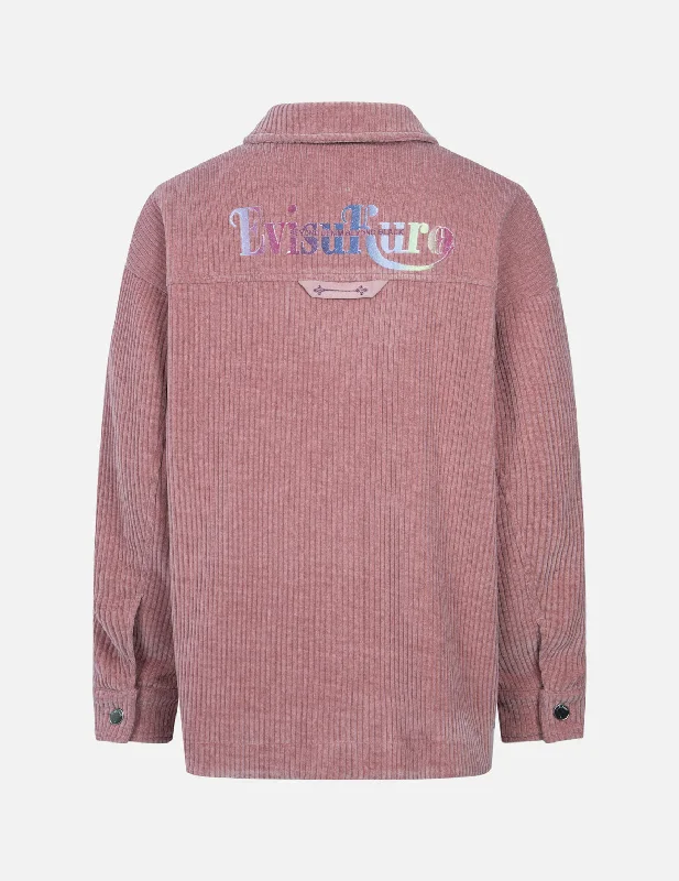 Gradient Shimmering Logo Print Oversized Corduroy Shirt Jacket Modern Women's 