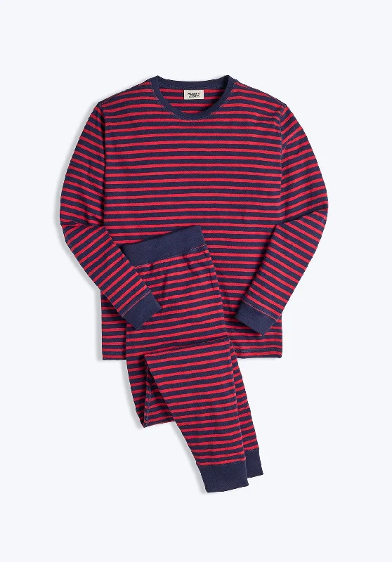 Helen Lounge Set in Navy and Red Stripe Slub Jersey Feminine Women's Soft 
