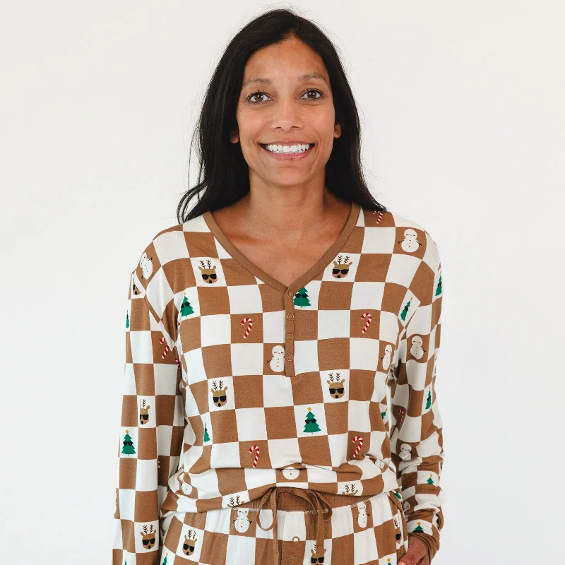 Holiday Checks Women's Pajama Top Streetwear Style for 