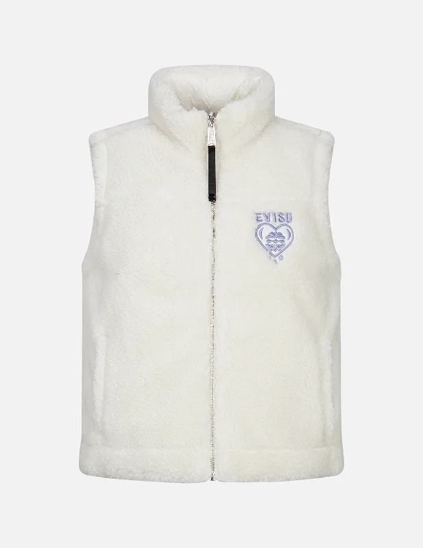 Kamon Heart Appliqué Fashion Fit Reversible Sherpa Down Vest Scandinavian