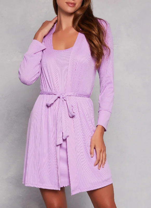 Ribbed Knit Cami Nightgown and Robe Confident Women's High - fashion