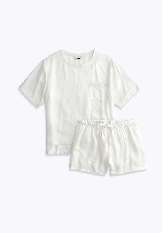 Leonora Short Set in White Washable Silk Dapper Women's Bow - adorned
