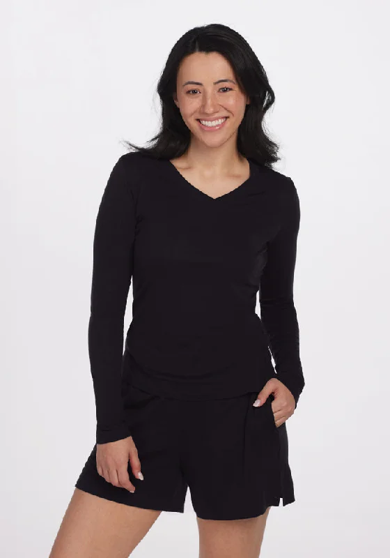 Lily V Neck Lounge Top - Black Earthy Women's Hemp - based