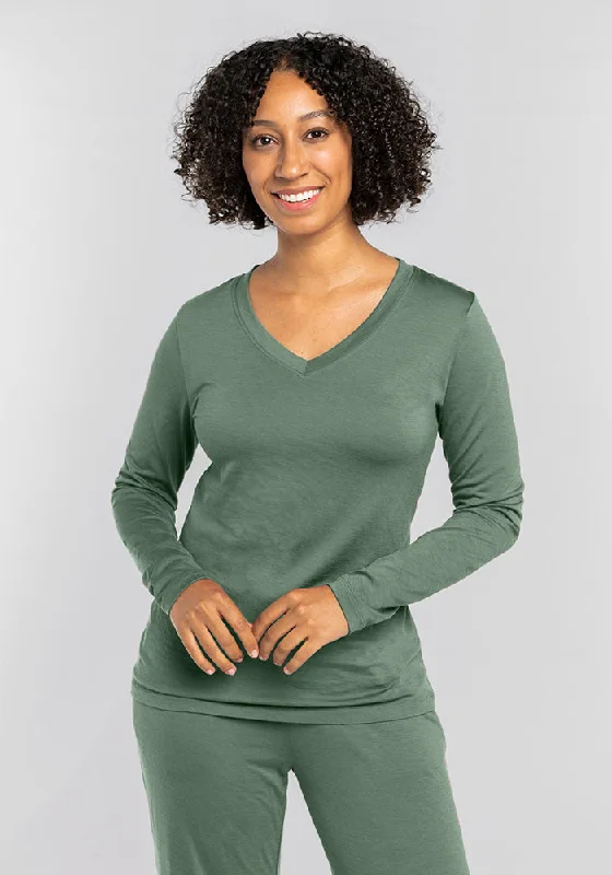 Lily V Neck Lounge Top - Duck Green Cozy Women's Sherpa - lined