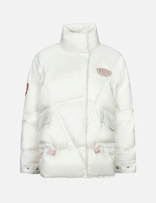 Logo and Daruma Heart Embroidered Badges Fashion Fit Down Jacket Laid - back Women's Vibe