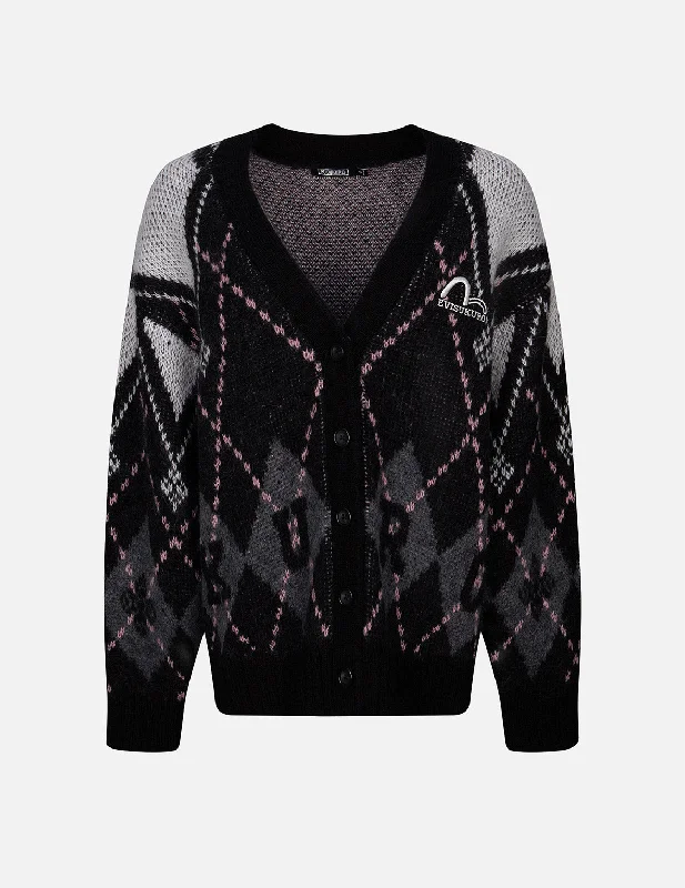Logo and Seagull Embroidery Relaxed Fit Argyle Cardigan Rugged Women's Outdoor 