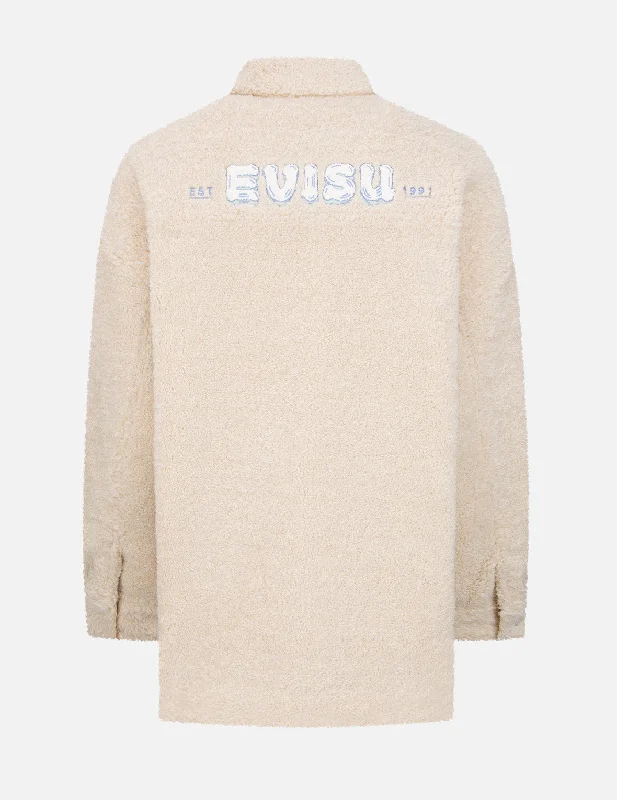 Logo Appliqué Sherpa Shirt Jacket Preppy Women's College