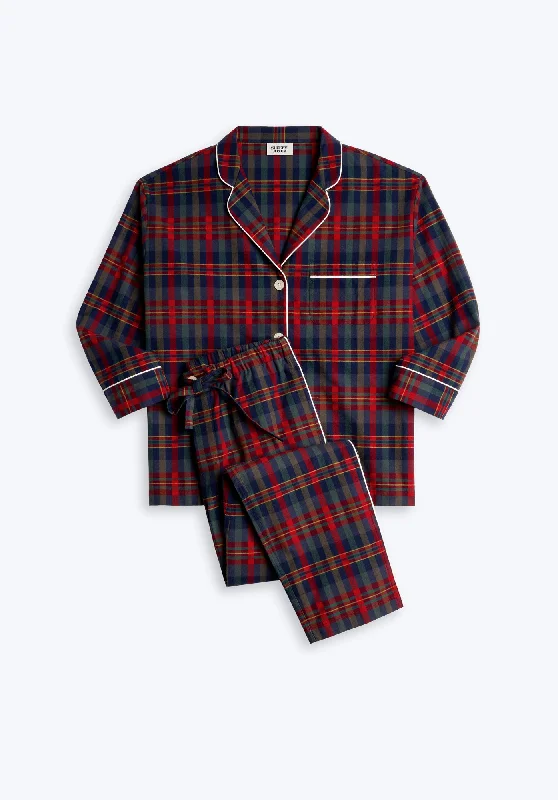 Marina Pajama Set in Berry Plaid Flannel Artistic Women's Hand - painted