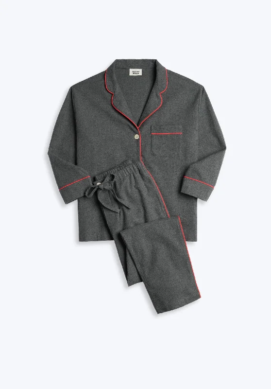 Marina Pajama Set in Charcoal Grey Flannel Stylish Women's Neon