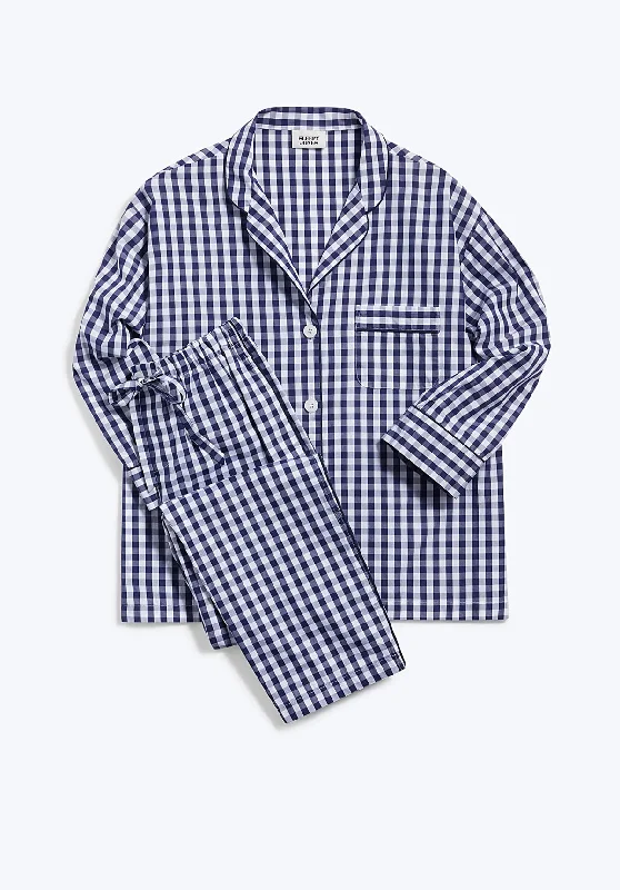 Marina Pajama Set in Large Navy Gingham Casual Women's Loose - fitting