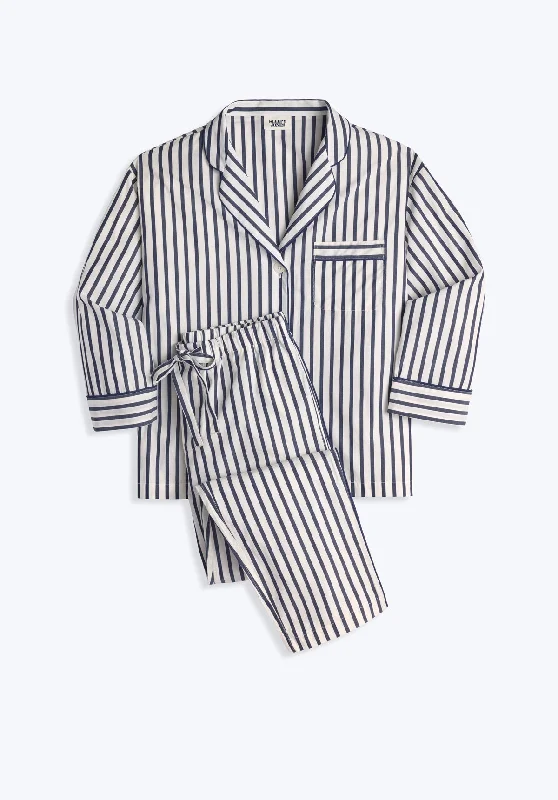 Marina Pajama Set in Navy Breton Stripe Sharp Women's Italian