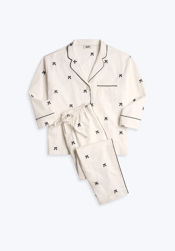 Marina Pajama Set in Navy Embroidered Bows Modern Women's 