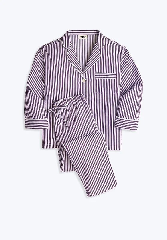 Marina Pajama Set in Purple Sateen Stripe Hip Women's Urban