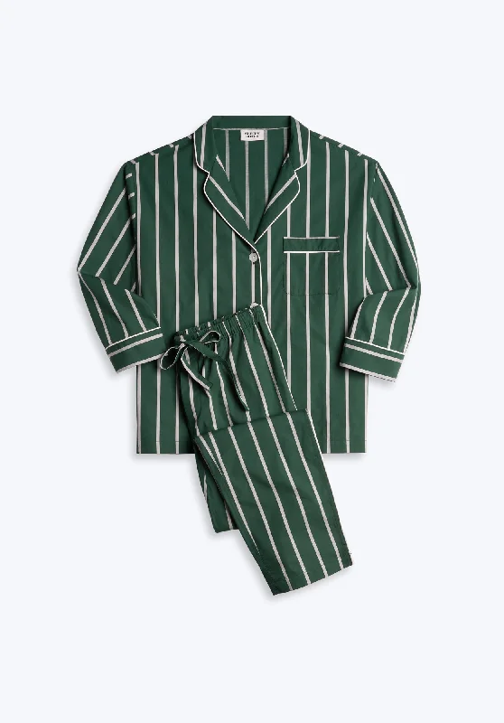 Marina Pajama Set in Hunter & Cream Sateen Stripe Refined Women's Hand - crafted