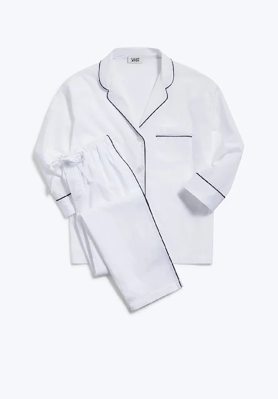 Marina Pajama Set in White Poplin Disco