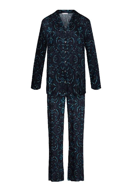 Marlene Button Front Pajama Set | Glowing Damask 72415-2163 Hip Women's Retro