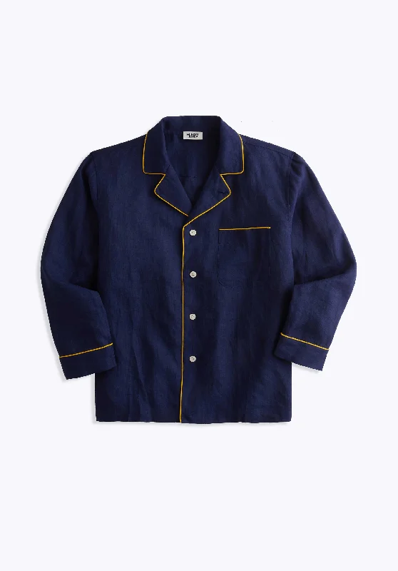 Milton Pajama Shirt in Navy Linen Streetwear Style for 