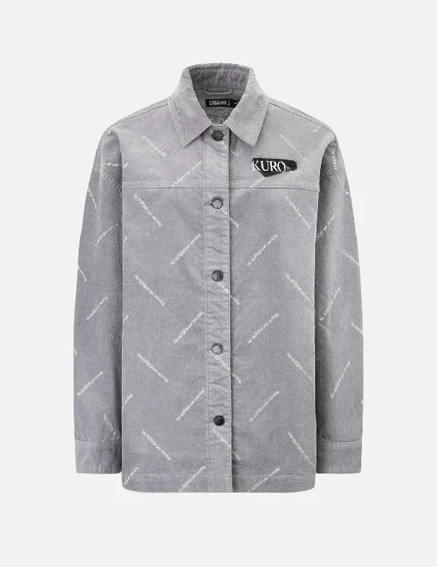Monogram Print Velvet Shirt Jacket Relaxed Women's Beachy