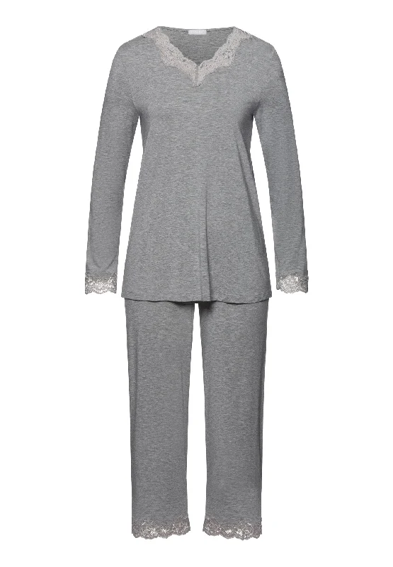 Natural Elegance Long Sleeve Pajama Set | Grey Melange 74833-958 Luxurious Women's High -  end