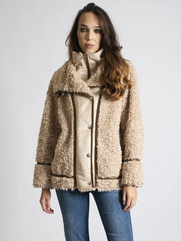 Giacca Eco Fur Ecrù Classic Women's Pin - striped