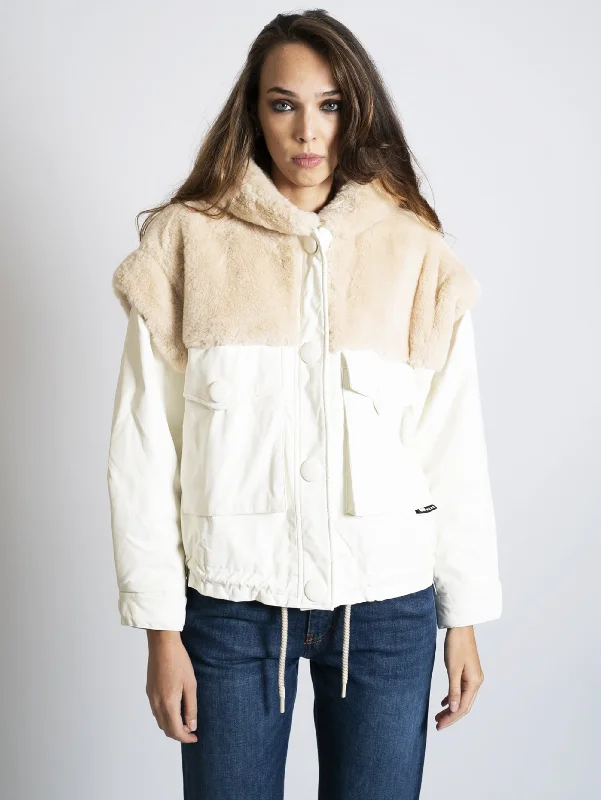 Giacca in Eco Pelliccia ed Eco Pelle Vaniglia bianco Sustainable Organic
