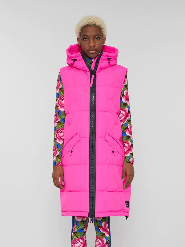 Gilet Lungo Imbottito Fucsia Fluo Bold Women's Animal Print