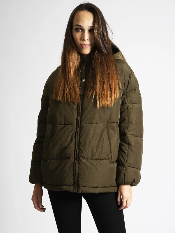 Piumino Corto Over Fit Verde oliva Refined Women's Hand - crafted