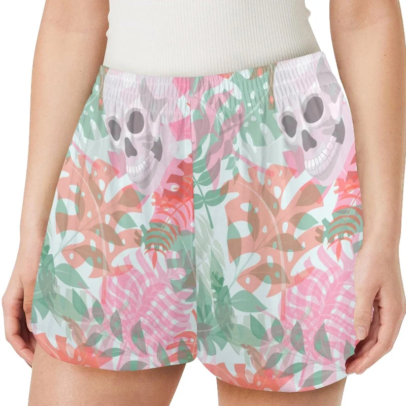 Pastel Floral Skull Women's Pajama Shorts Earthy Women's Hemp - based