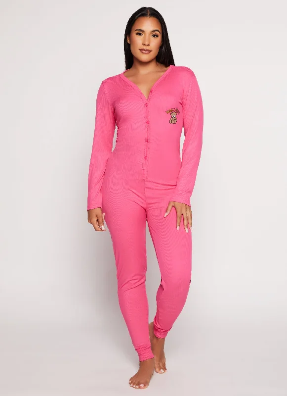 Ribbed Bearly Awake Embroidered Onesie Pajamas Confident Women's Power