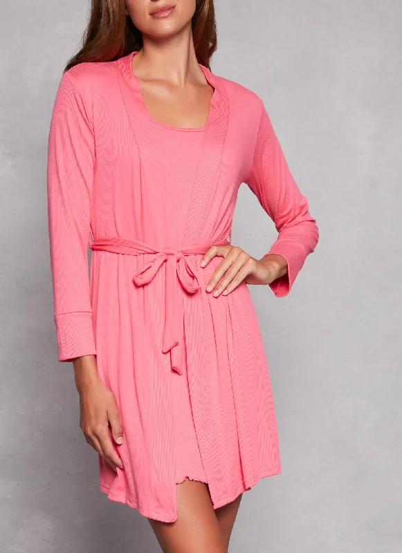 Ribbed Knit Cami Nightgown and Robe Relaxed Women's Beachy
