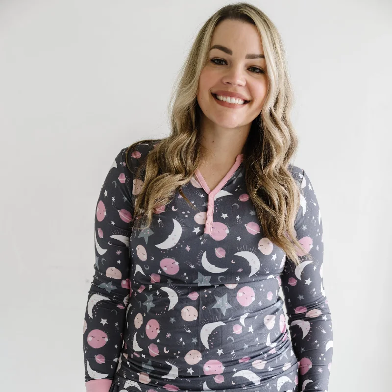 Pink To the Moon & Back Women's Bamboo Viscose Pajama Top Monochromatic Office Style