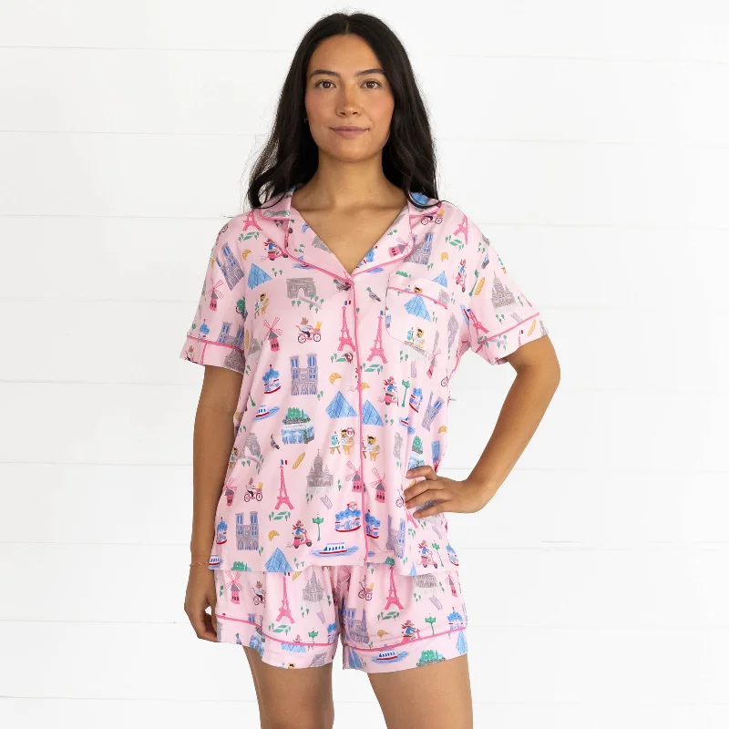 Pink Weekend in Paris Women's Short Sleeve & Shorts Pajama Set Sophisticated Women's 