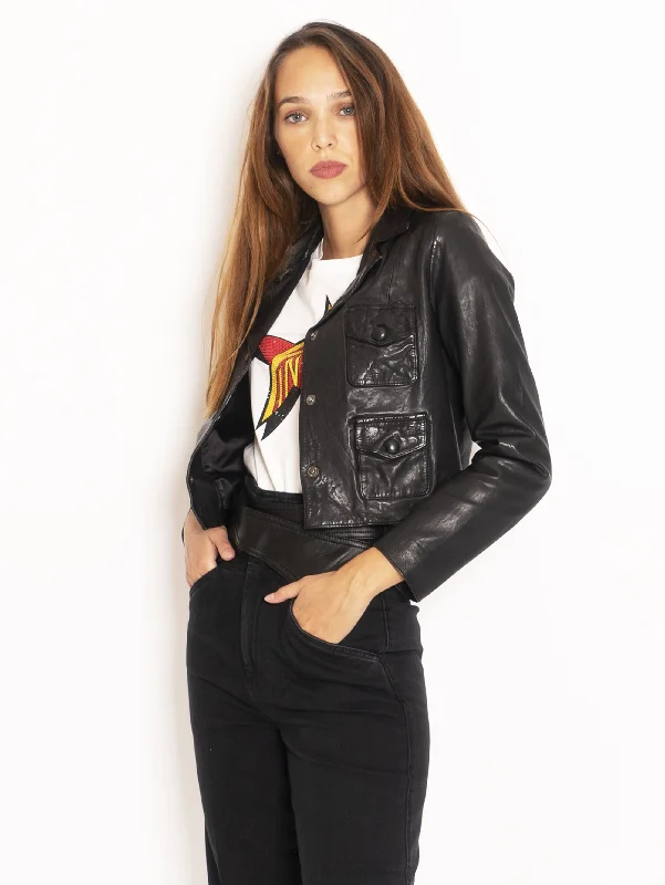 Giacca Corta in Pelle - Nero French