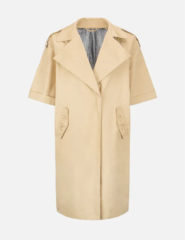 Pleated-Mesh Panelled Trench Jacket Earthy Women's 