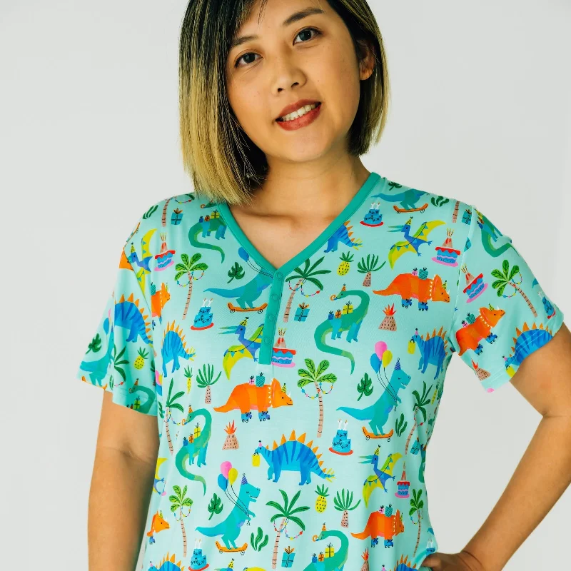 Prehistoric Party Women's Short Sleeve Pajama Top Dapper Women's Bow - adorned
