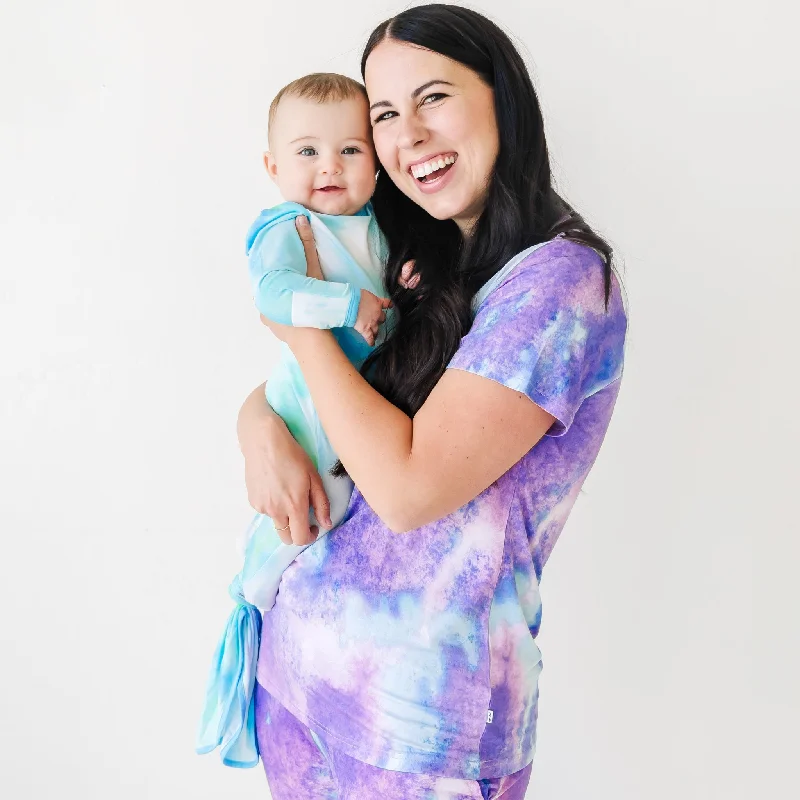 Purple Watercolor Women's Short Sleeve Pajama Top Sustainable Organic