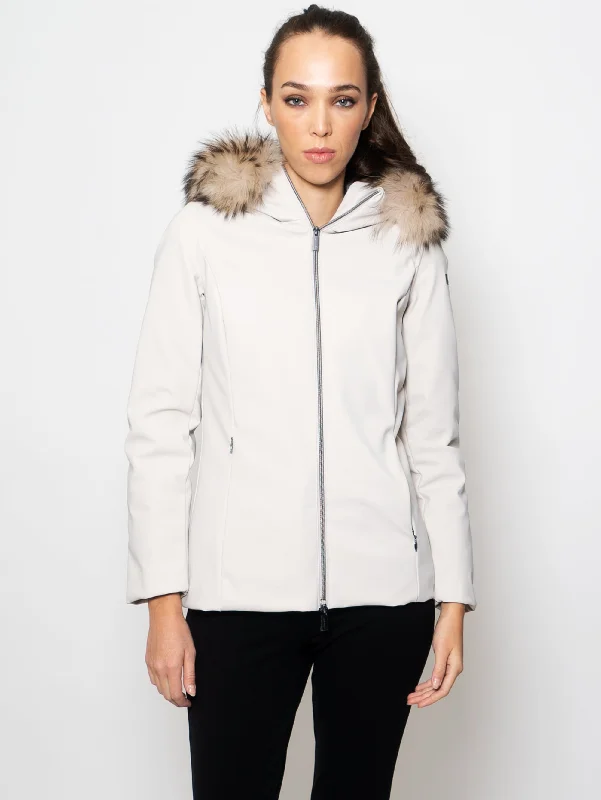 Giacca con Cappuccio Bordato in Pelliccia Sabbia Cozy Women's Sherpa - lined