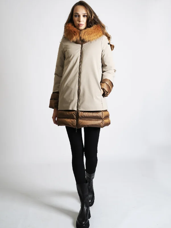 Parka con Pelliccia Beige Earthy Women's 