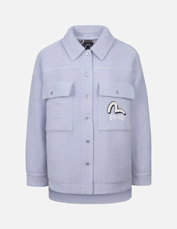 Seagull Applique Fashion Fit Knitted Shirt Jacket Laid - back Women's Vibe