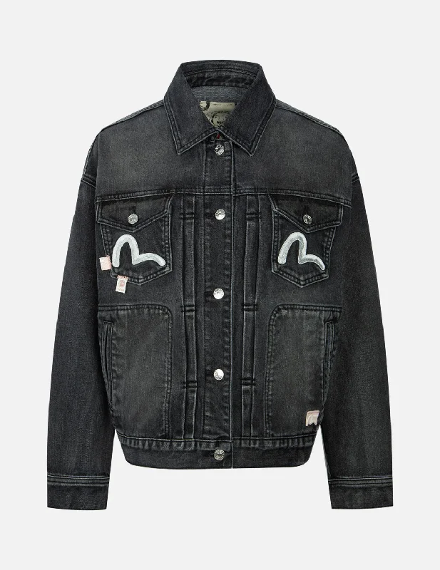 Seagull Embroidery with Logo-pattern Panelled Fashion Fit Denim Jacket purpose