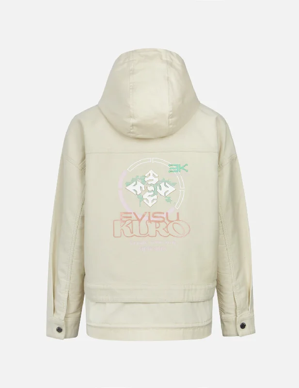 Shimmering Logo and Kamon Print Boxy Jacket Relaxed Women's Beachy