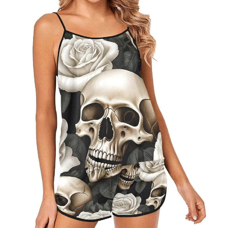 Skulls And Roses Women's Spaghetti Strap Short Pajama Set Women