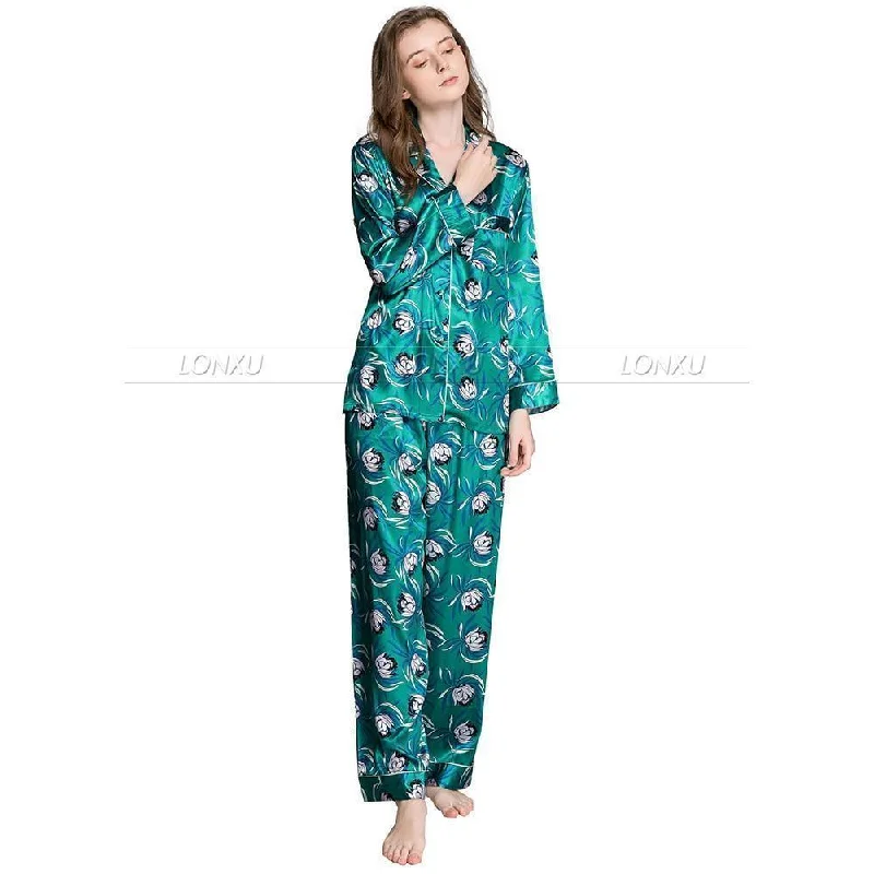 Floral Silk Women Pajama Set Compression